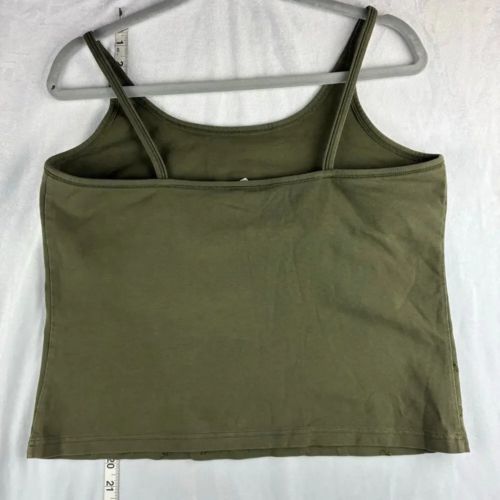 Y2K Isabella Bird Crop Spaghetti Strap Tank W/Bra Shelf Women’s XL Green Floral